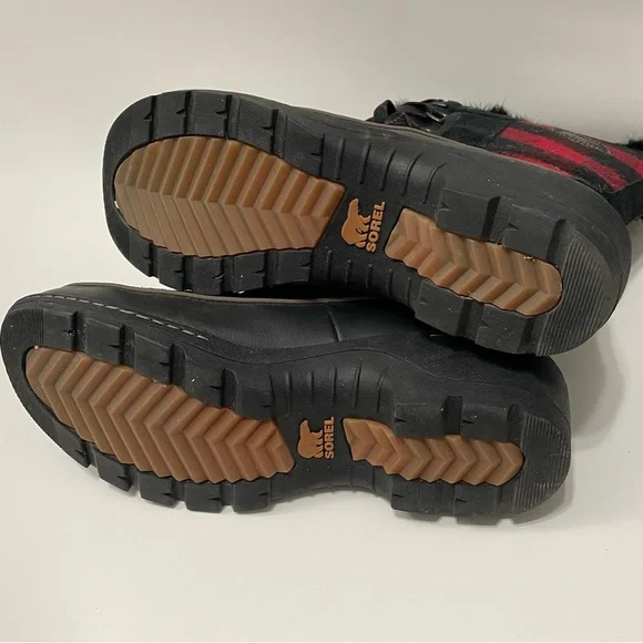 Sorel Tivoli III High Boots Black Red Buffalo Plaid Women’s 7 Fur Lined - Picture 6 of 7